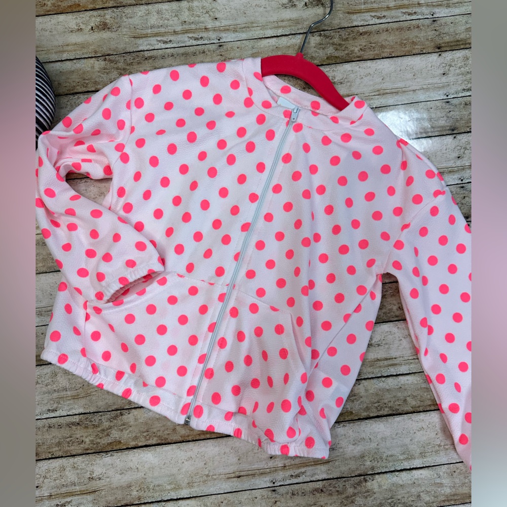 Neon Pink Polkadot Kids Jacket (vaulted LuLaRoe Monroe, vintage LLR)